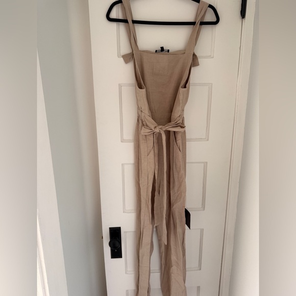 Lulus Easygoing Summer Beige Linen Straight Leg Jumpsuit - Size Large - Picture 4 of 4